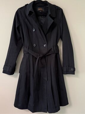 Ben Sherman Black Double-Breasted Trench Coat with Gingham Lining